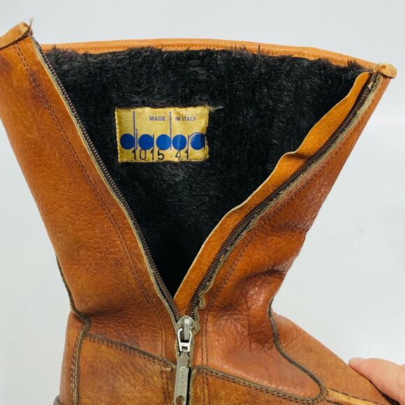 Vintage DIODORA BOOTS Mens 8 Leather Side Zip Winter Brown Made In Italy main image 6